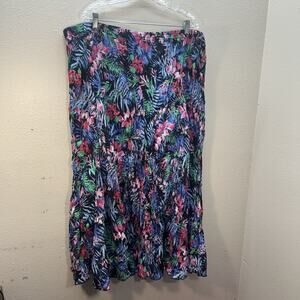 Woman Within Peasant Skirt 30W / 3XL Midi Crinkle Gauze 100% Cotton Floral Boho